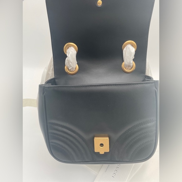 NEW! GUCCI BLACK GOLD MARMONT LEATHER CROSSBODY SHOULDER BAG PUSE AUTHENTIC - Picture 12 of 16